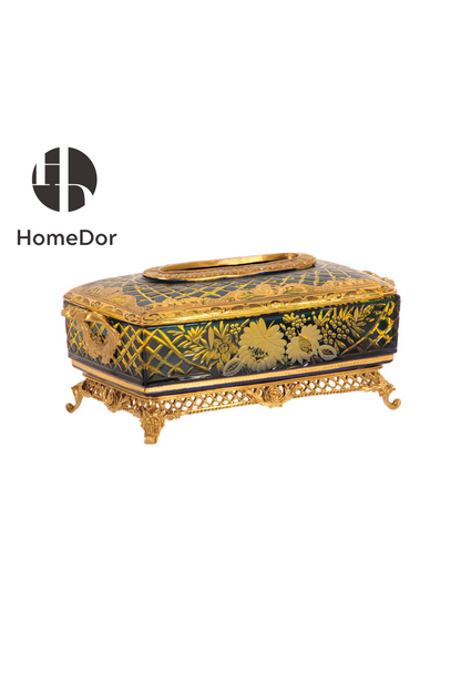 HomeDor × FH&Home | Exquisite Baroque Glass Floral Engravings Copper-cast Table Decor Set