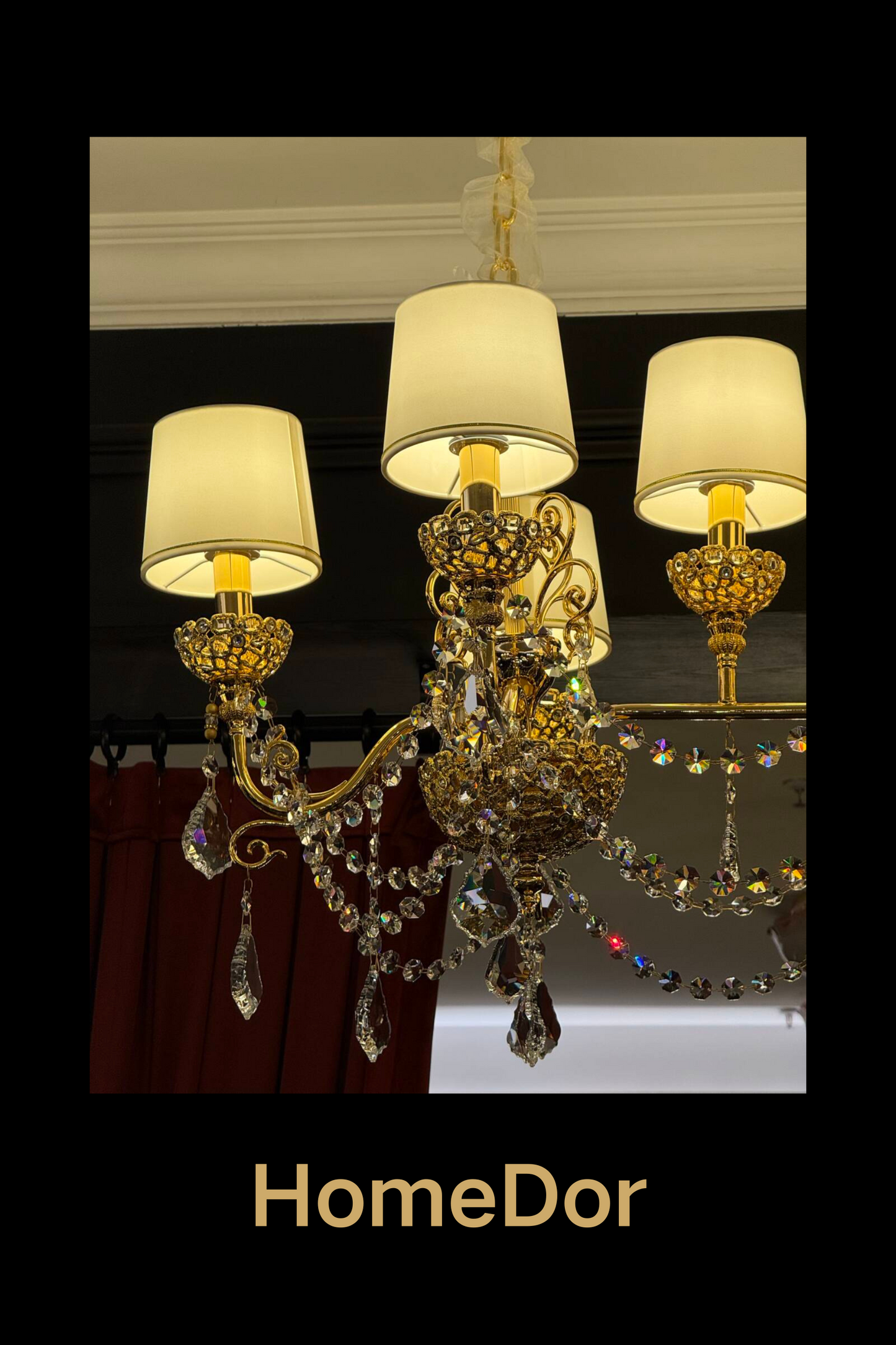 HomeDor Rococo Style 24K Color Luxury Brass Chandelier Set Crystal Light Fixture for Dining Room