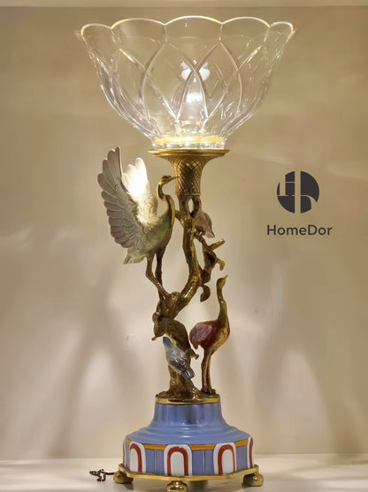 HomeDor-HomeDor × FH&Home | Prague Collection Crystal Glass Fruit Platter with Brass Cranes-L26cm × W26cm × H53cm-