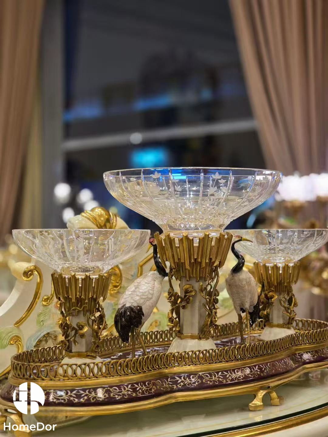 HomeDor × FH&amp;Home | Colección Praga: Exquisita bandeja de frutas de cristal con forma de grulla oriental 