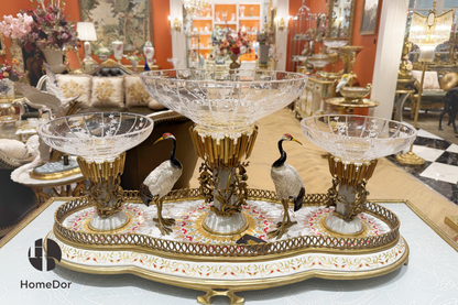 HomeDor-HomeDor × FH&Home | Prague Collection Exquisite Oriental Crane Crystal Glass Fruit Platter-Fruit Platter-Color A / L78cm × W36cm × H38cm-