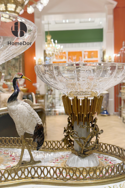HomeDor-HomeDor × FH&Home | Prague Collection Exquisite Oriental Crane Crystal Glass Fruit Platter-Fruit Platter-Color A / L78cm × W36cm × H38cm-