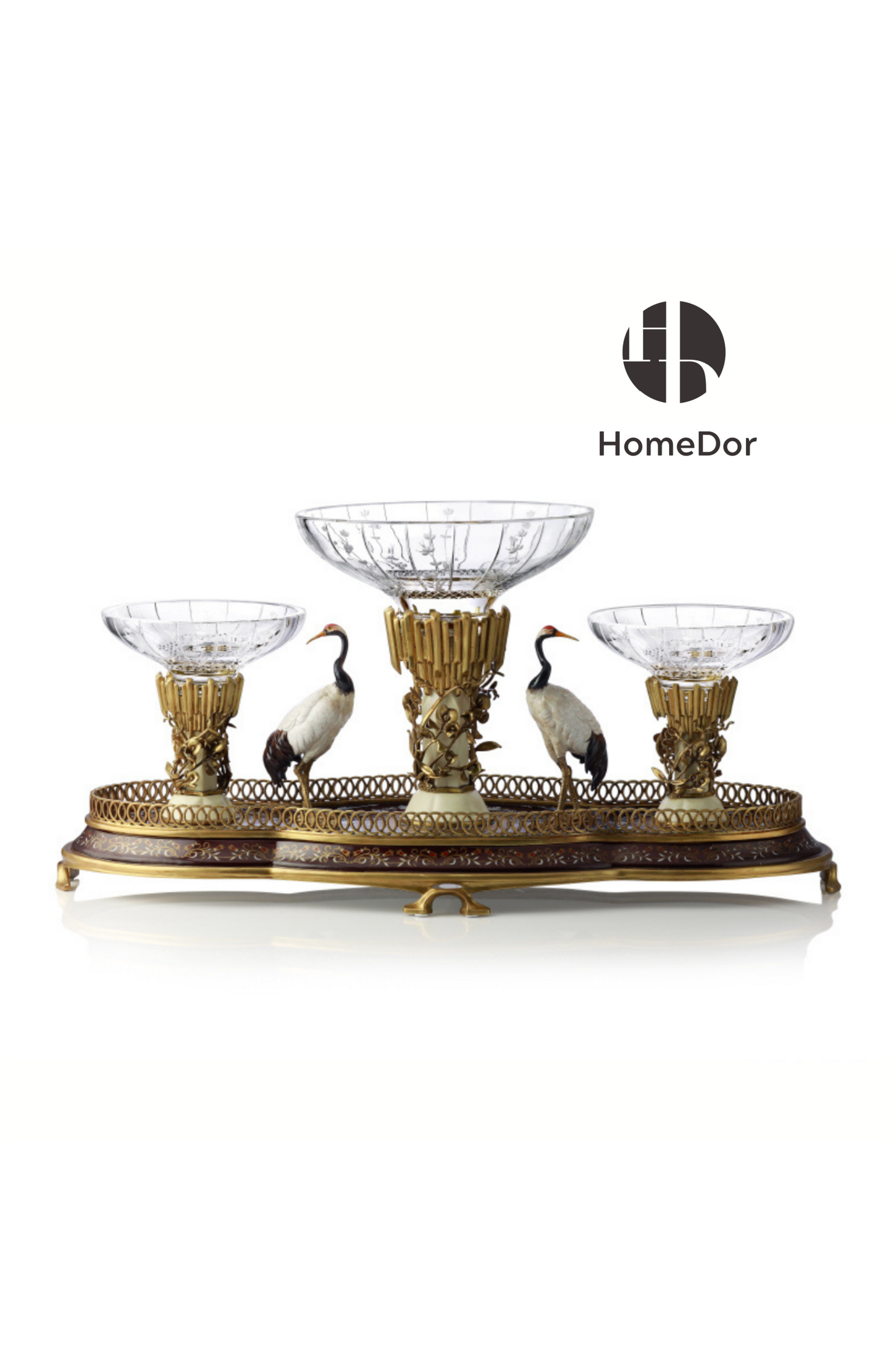 HomeDor HomeDor × FH&Home | Prague Collection Exquisite Oriental Crane Crystal Glass Fruit Platter-Fruit Platter-Color B / L78cm × W36cm × H38cm-