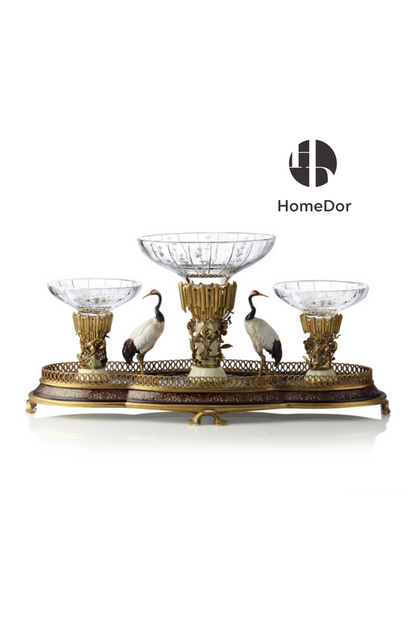 HomeDor HomeDor × FH&Home | Prague Collection Exquisite Oriental Crane Crystal Glass Fruit Platter-Fruit Platter-Color B / L78cm × W36cm × H38cm-