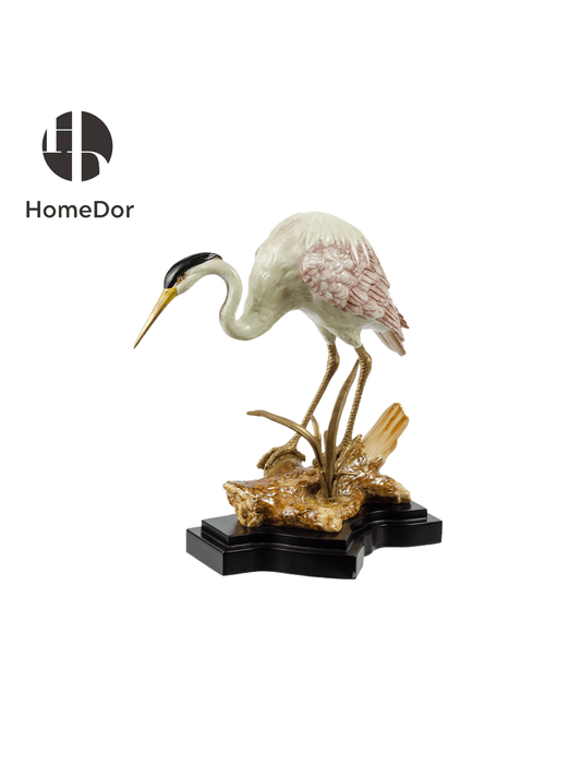 Premium Ceramic Bird Decorative Figurine with Brass Accents