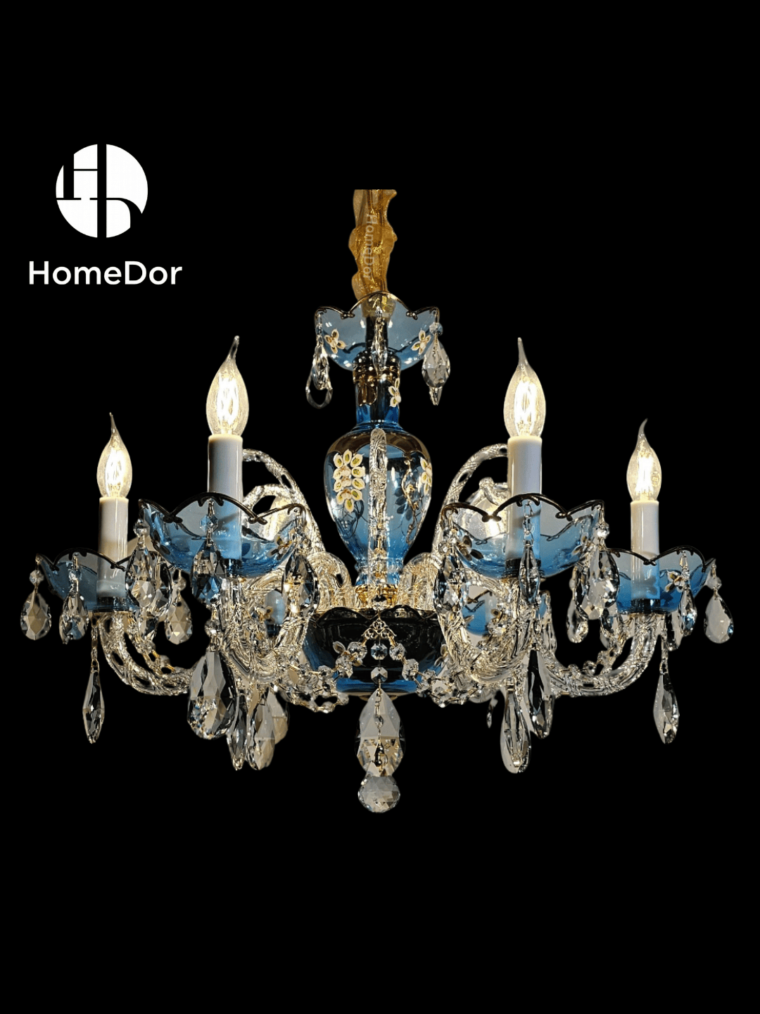 Premium Luxury French Blue Handcrafted Crystal Candle Chandelier