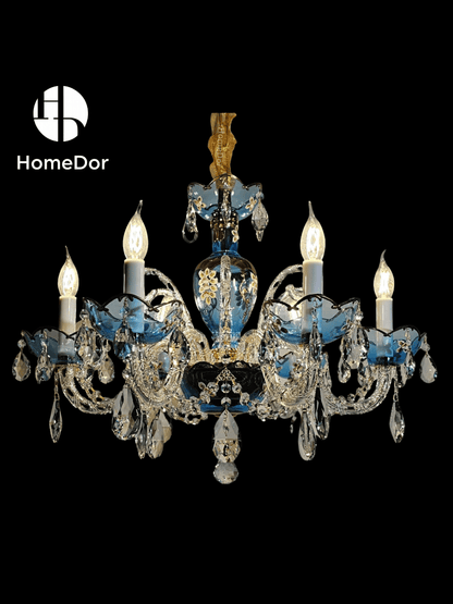 Premium Luxury French Blue Handcrafted Crystal Candle Chandelier