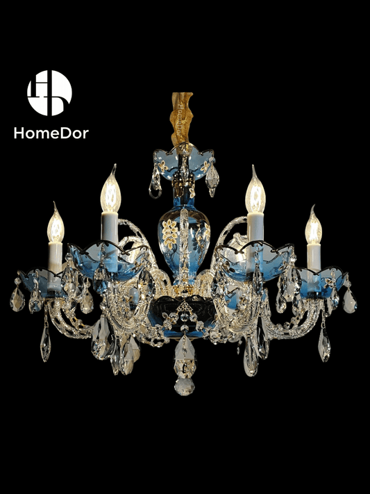 Premium Luxury French Blue Handcrafted Crystal Candle Chandelier