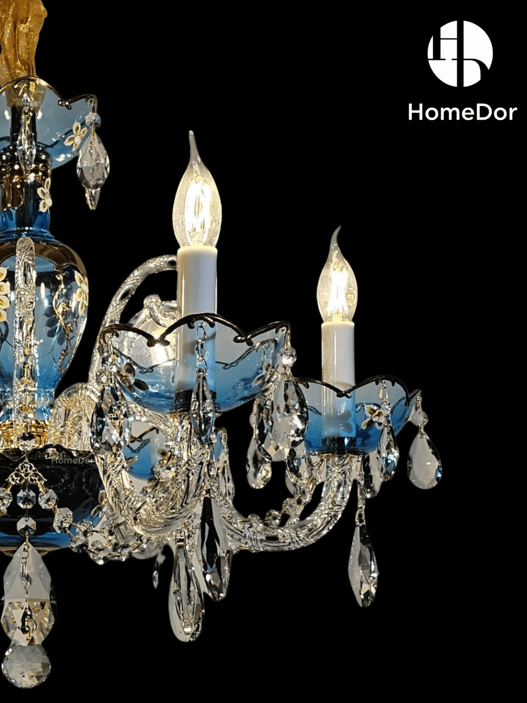 Premium Luxury French Blue Handcrafted Crystal Candle Chandelier1