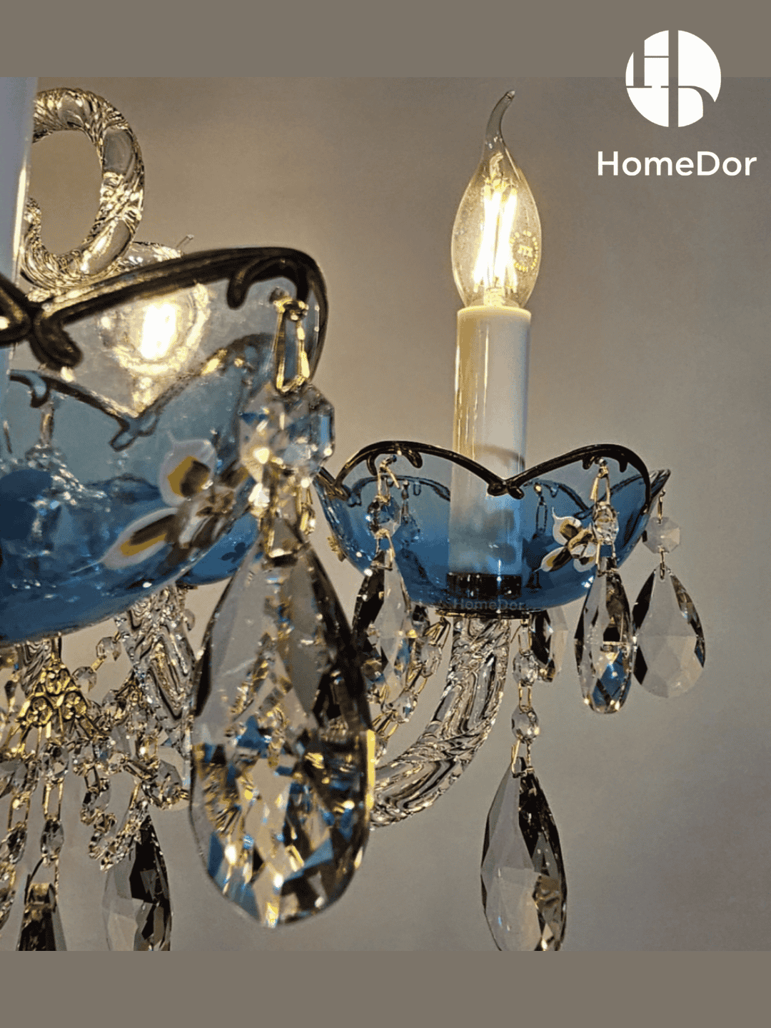 Premium Luxury French Blue Handcrafted Crystal Candle Chandelier2