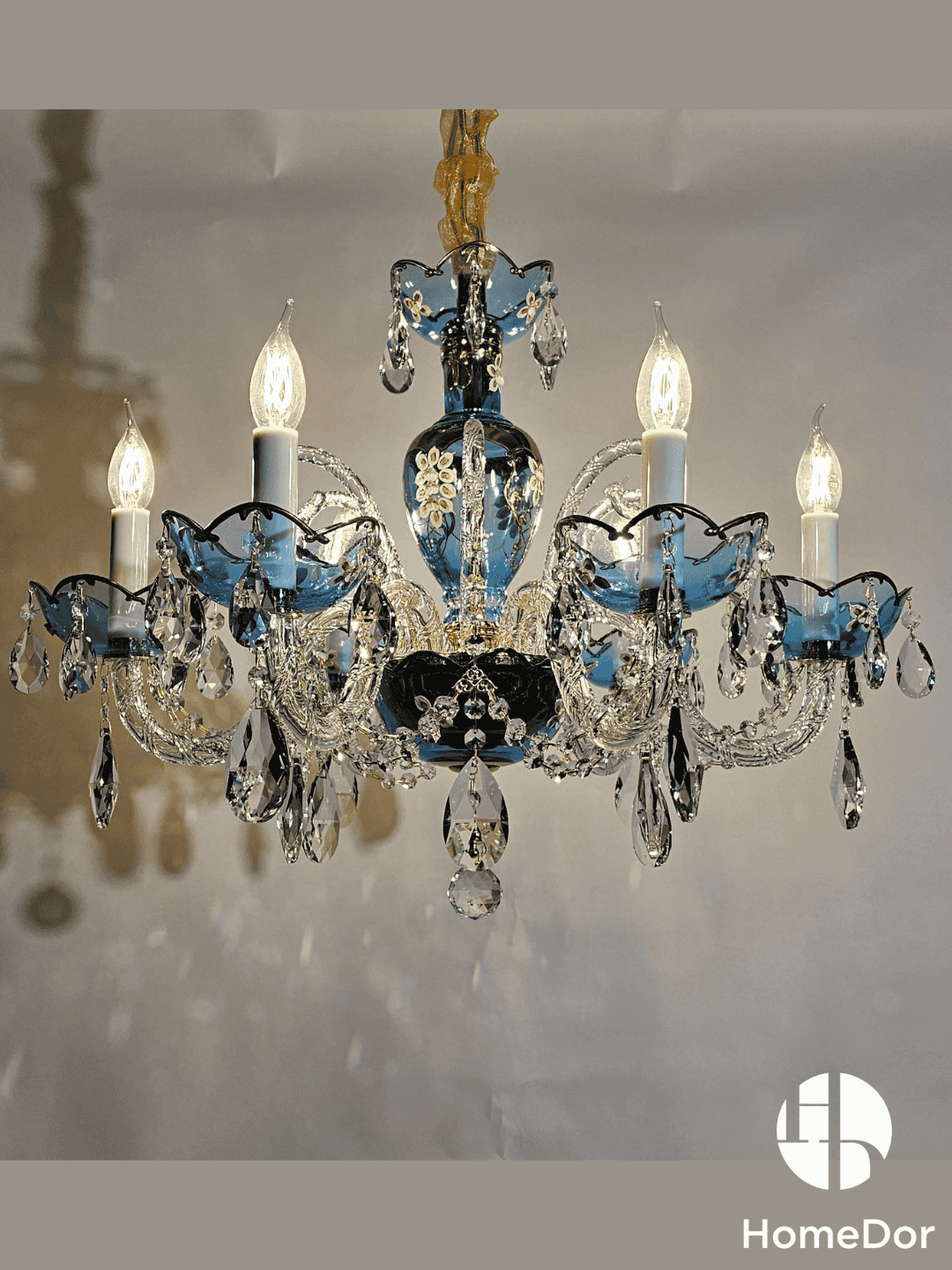 Premium Luxury French Blue Handcrafted Crystal Candle Chandelier4