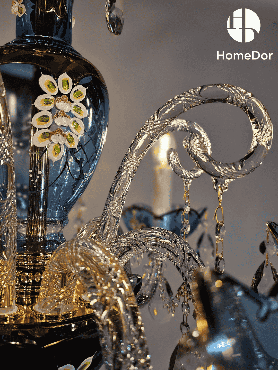 Premium Luxury French Blue Handcrafted Crystal Candle Chandelier6