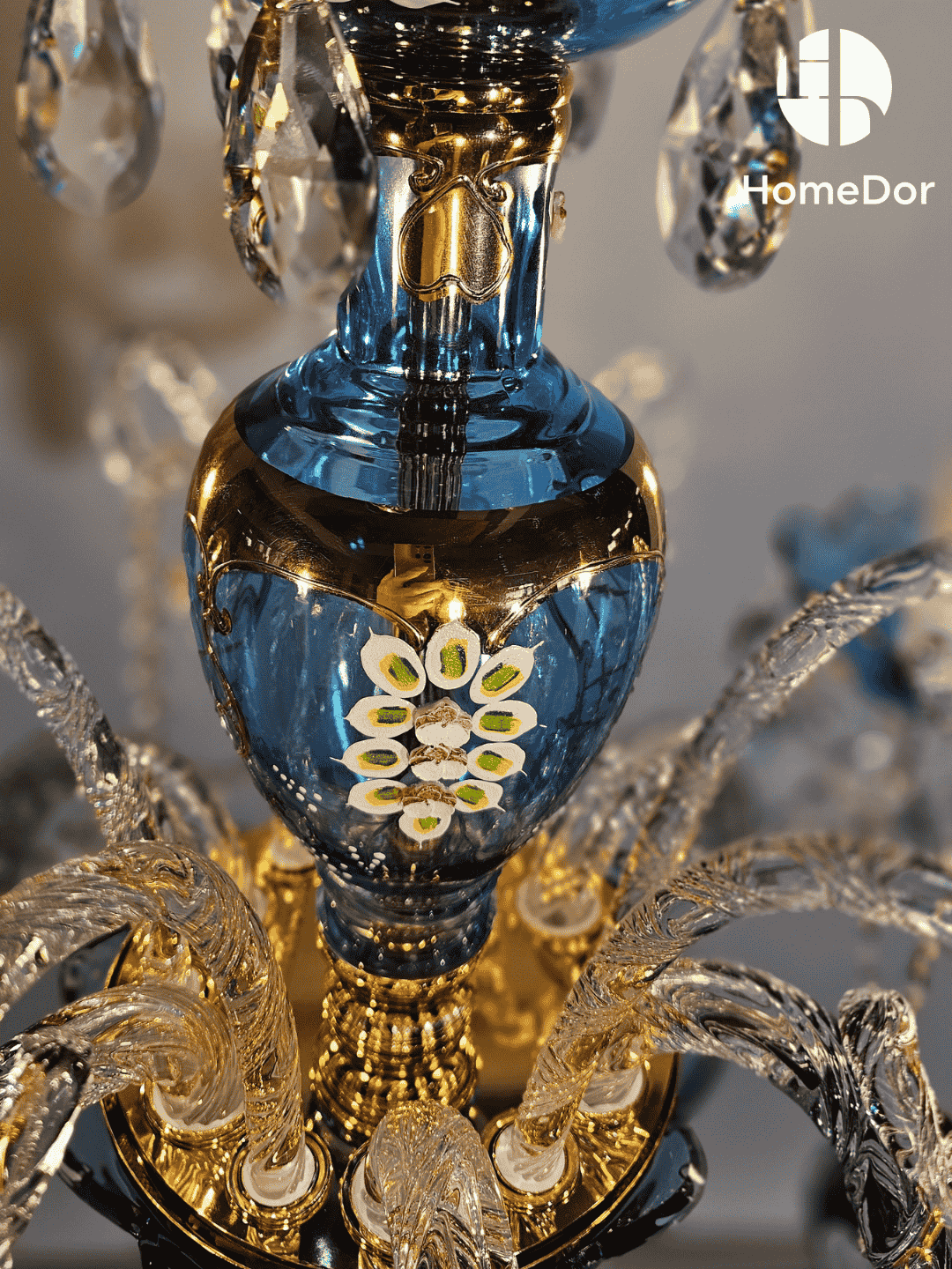 Premium Luxury French Blue Handcrafted Crystal Candle Chandelier7