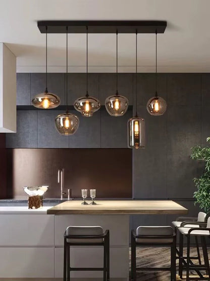 HomeDor Premium Smoke Gray Multi-headed Glass Pendant Lighting