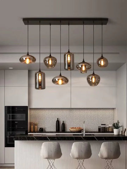 HomeDor Premium Smoke Gray Multi-headed Glass Pendant Lighting