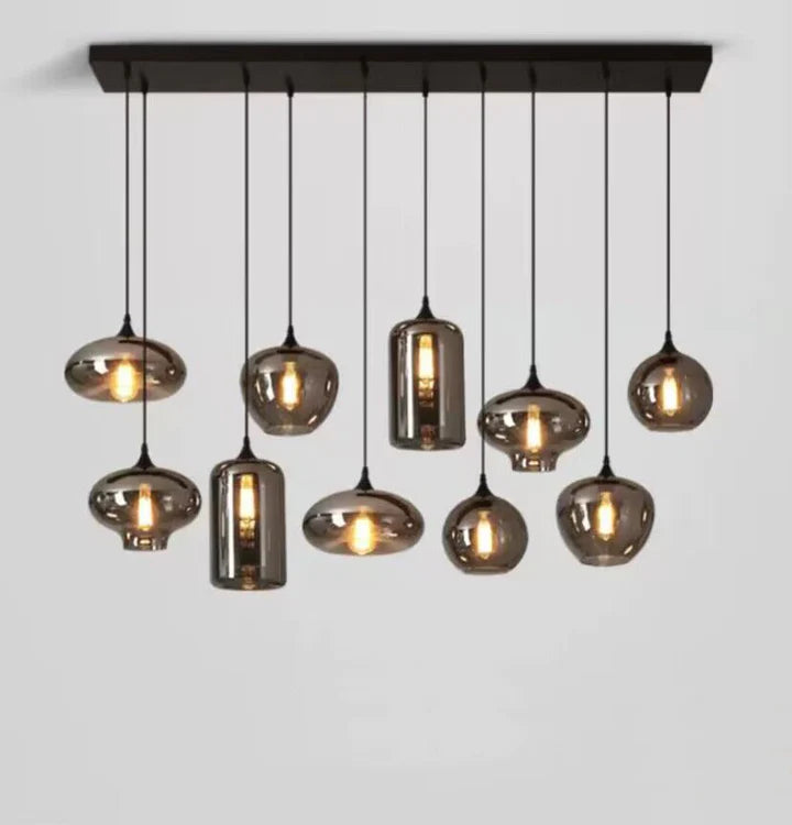 HomeDor Premium Smoke Gray Multi-headed Glass Pendant Lighting