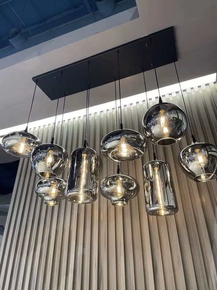 HomeDor Premium Smoke Gray Multi-headed Glass Pendant Lighting