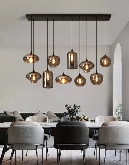 HomeDor Premium Smoke Gray Multi-headed Glass Pendant Lighting