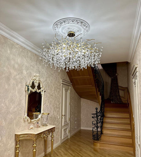 HomeDor Premium Branch Crystal Leaves Rectangle Chandelier