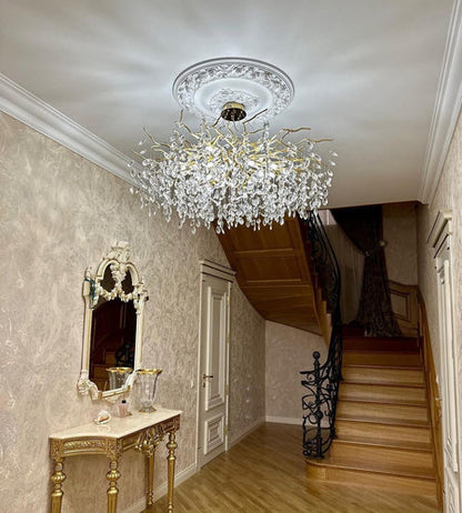 HomeDor Premium Branch Crystal Leaves Rectangle Chandelier