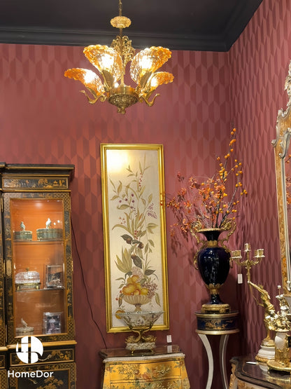 HomeDor × FH&Home | Regal Amber Glass Peacock Feather Chandelier