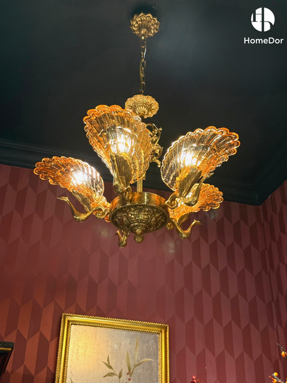 This Glass Peacock Feather Chandelier is perfect for foyer, entrance and dining room decoration 