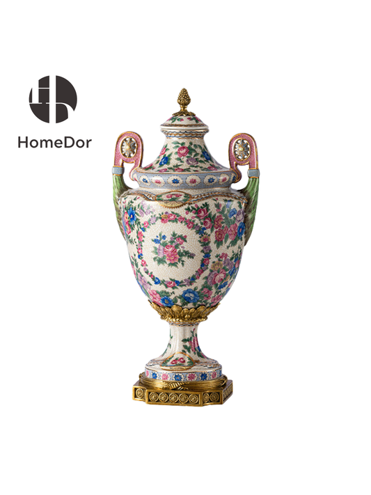Rococo Revival Floral Porcelain Covered Urn