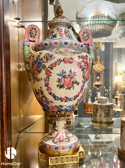 Rococo Revival Floral Porcelain Covered Urn