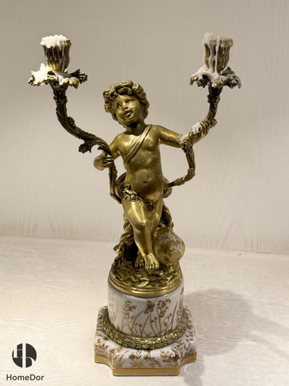 Candelabro de porcelana con forma de querubín de cobre de estilo barroco HomeDor
