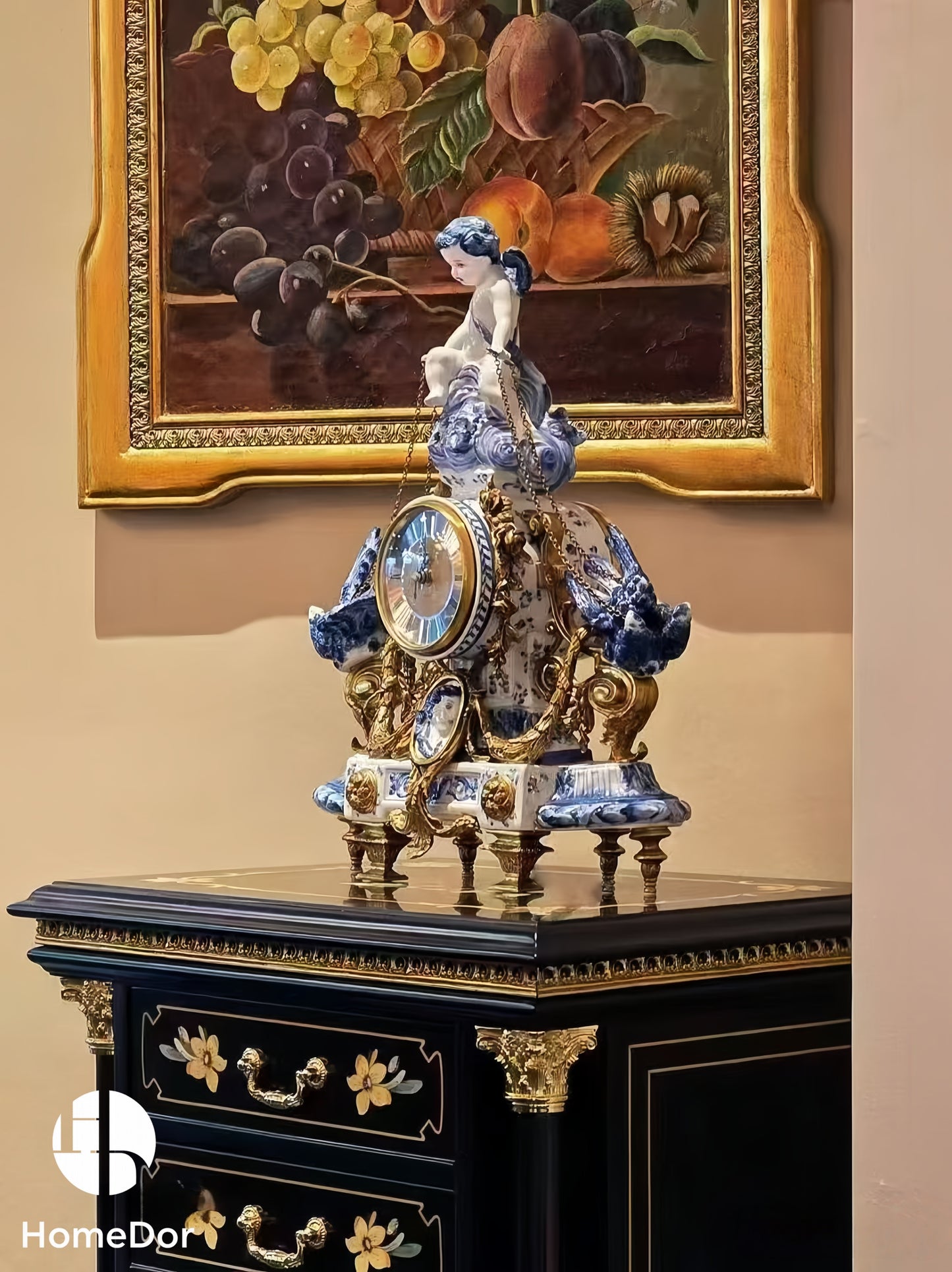 HomeDor × FH&Home | Romantic Cherub & Bird Accent Mantel Clock Set