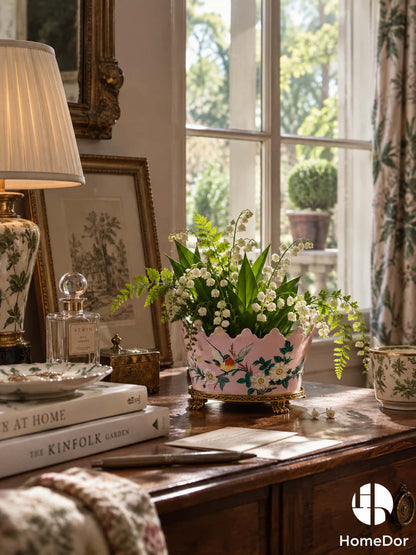 Pink Songbird Garden Porcelain Jardinière