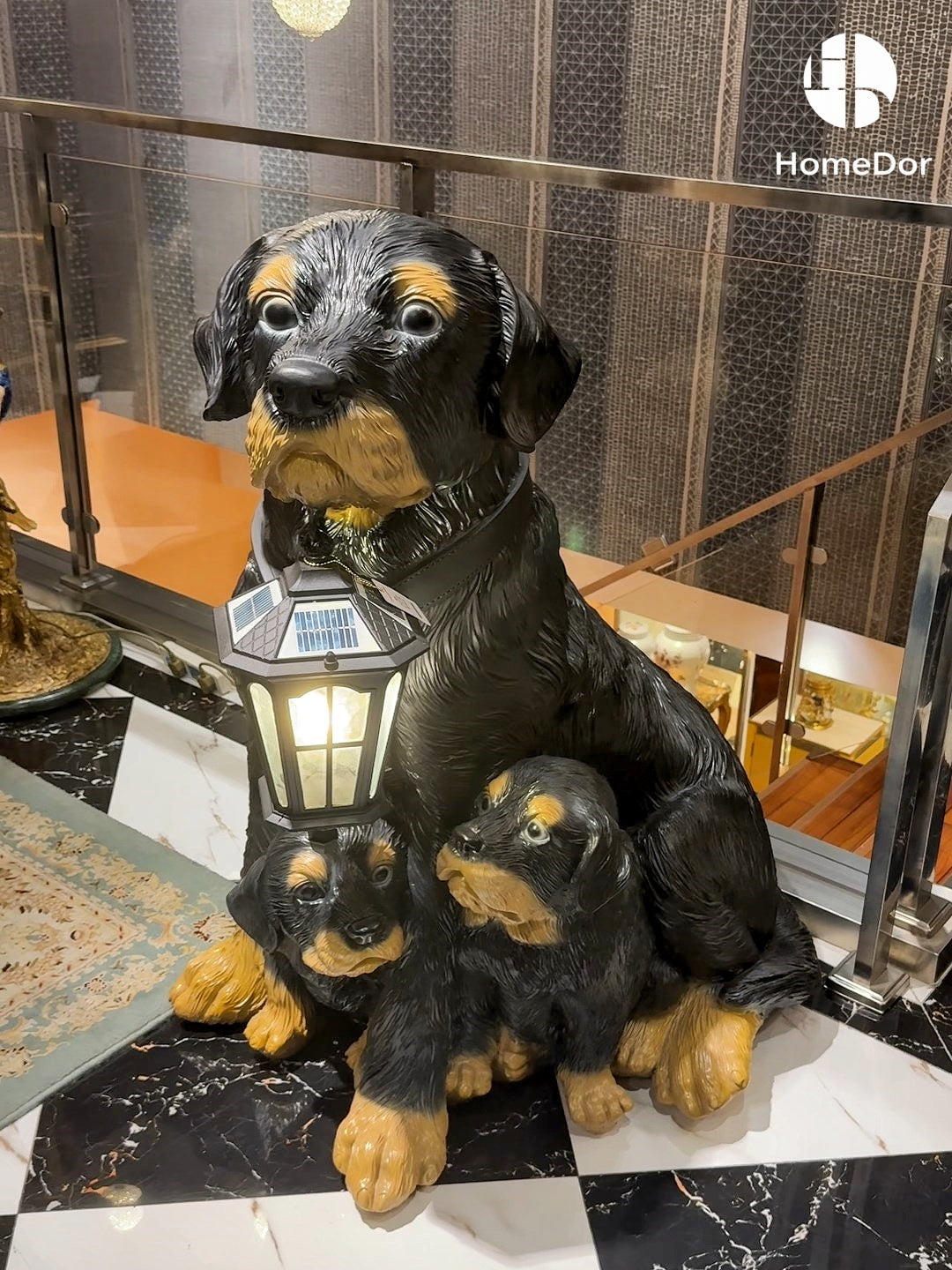  Rottweiler Family Sculpture Solar-Powered Floor Lamp 