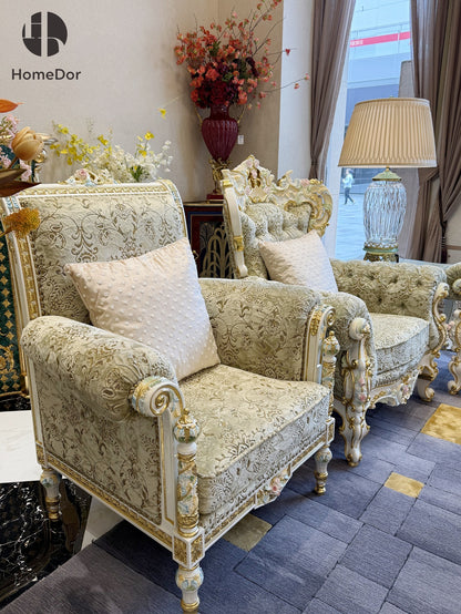 طقم أريكة رويال فرينش روز من خشب الماهوجني الأخضر الجنّي المنحوت يدوياً من هوم دور × إف إتش آند هوم