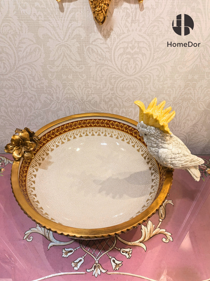 Sculptural Cockatoo Gilded Branch Compote