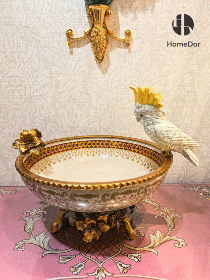 Sculptural Cockatoo Gilded Branch Compote