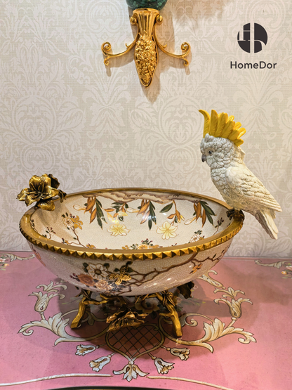 Sculptural Cockatoo Gilded Branch Compote