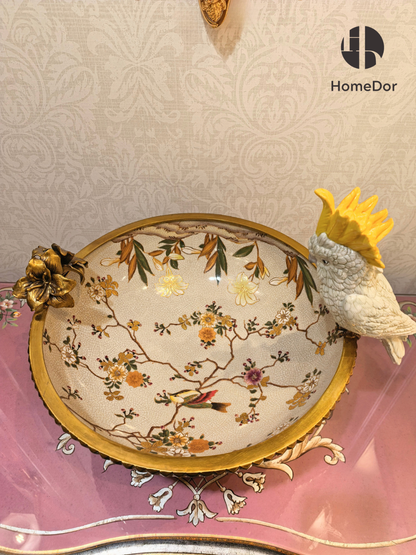 Sculptural Cockatoo Gilded Branch Compote