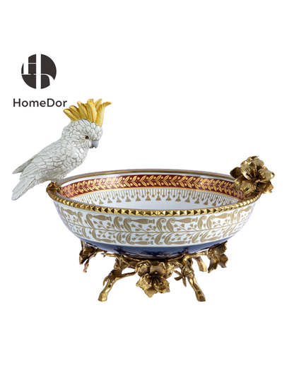 Sculptural Cockatoo Gilded Branch Compote