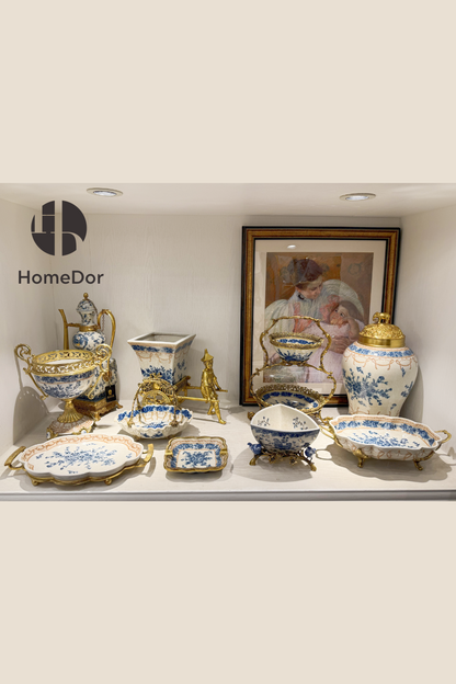HomeDor × FH&Home |  Sophisticated Blue-and-White Porcelain Table Decor Set 