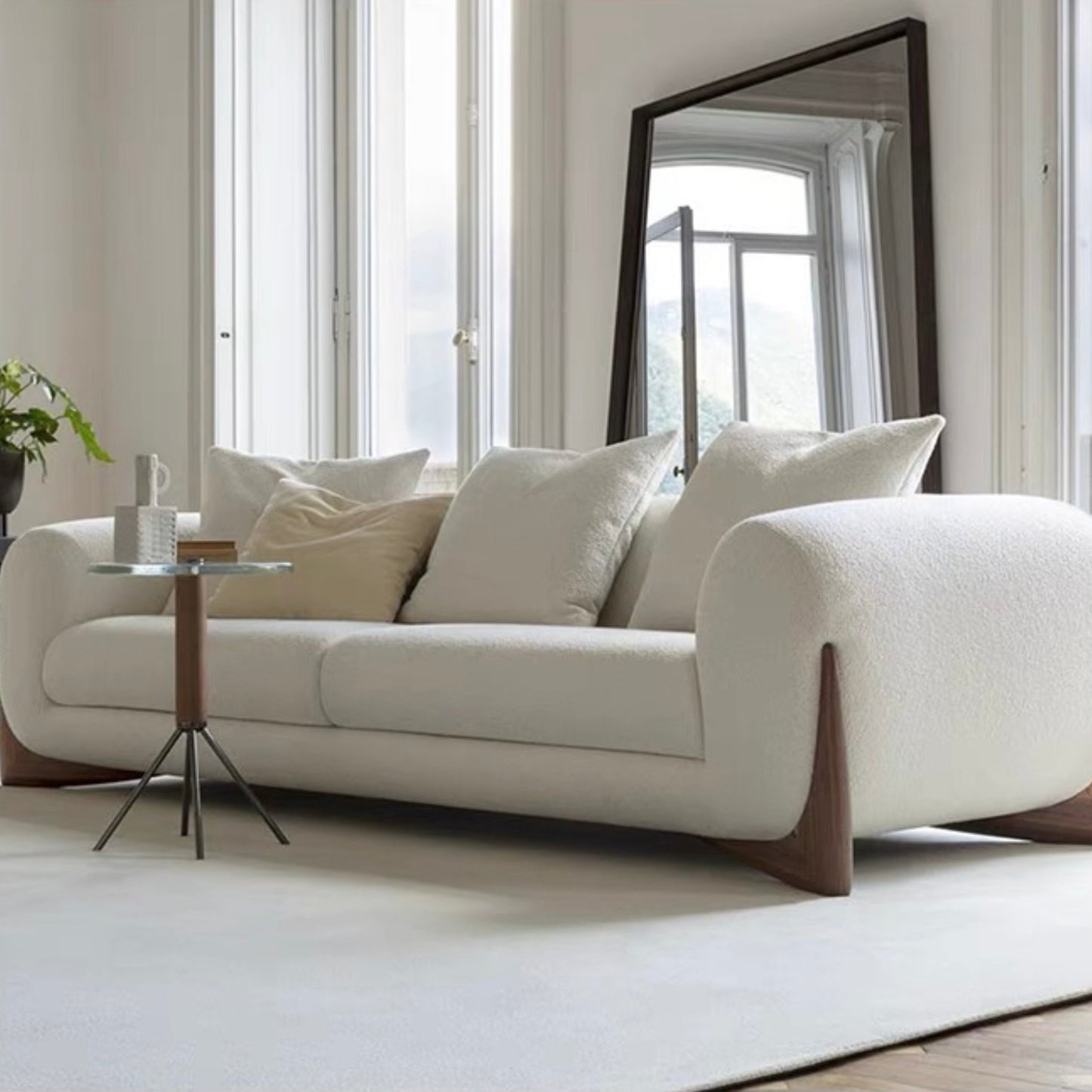 HomeDor Wabi-sabi White Fleece Fabric Sofa