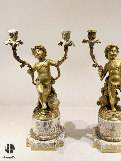Candelabro de porcelana con forma de querubín de cobre de estilo barroco HomeDor