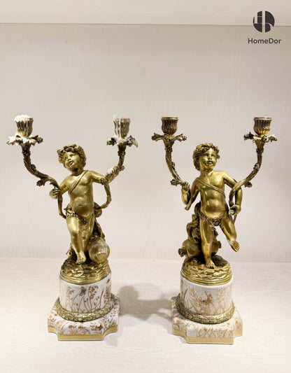 Candelabro de porcelana con forma de querubín de cobre de estilo barroco HomeDor