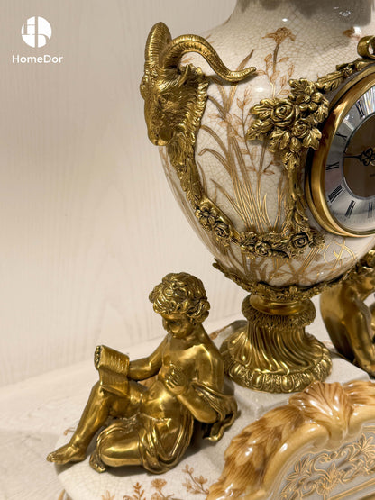 Rococo Revival Putti Three-Piece Clock Garniture