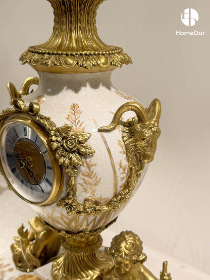 Rococo Revival Putti Three-Piece Clock Garniture