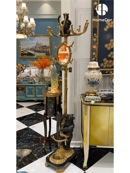 HomeDor Unique Tree Branch Style & Decorative Bear Coat Rack with Mirror