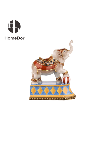 Vibrant_Painted_Ceramic_Elephant_Bookends_with_Decorative_Saddle_Ball_HomeDor6