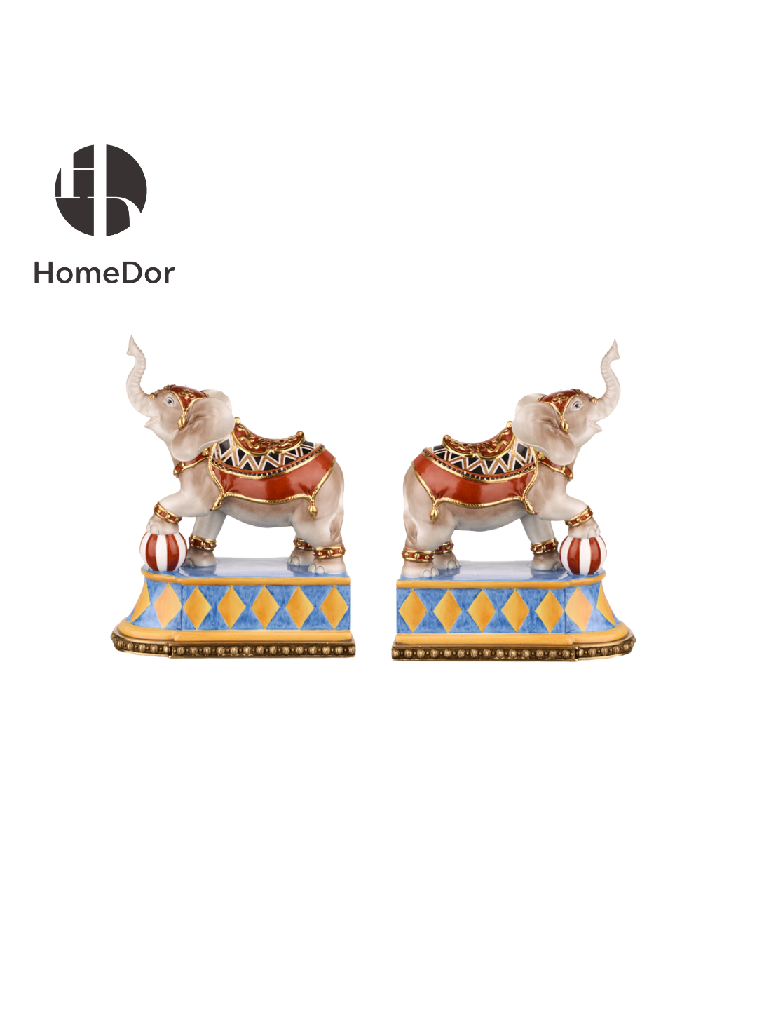 Vibrant Painted Ceramic Playful Elephant Bookends
