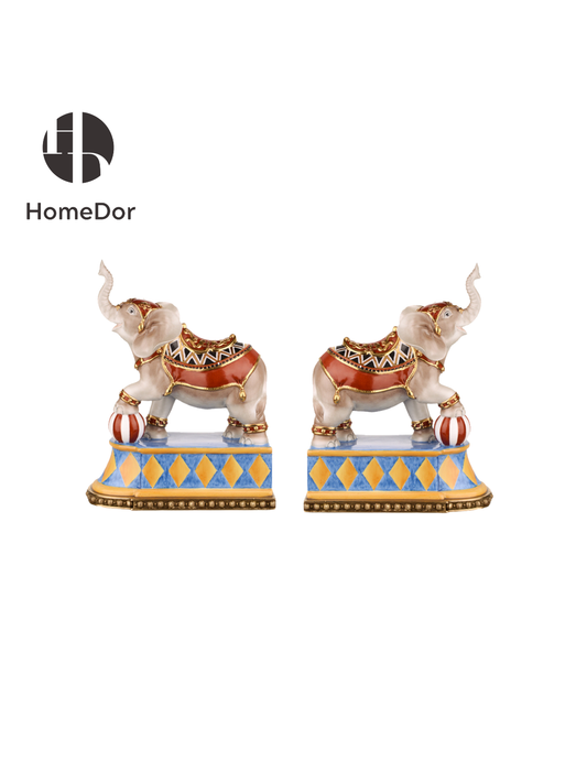 Vibrant Painted Ceramic Playful Elephant Bookends