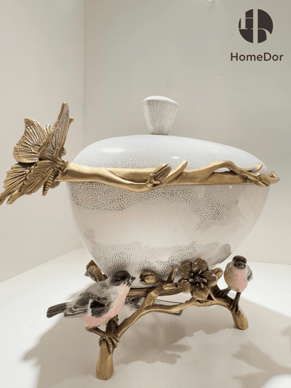 Vintage Birds Nature-Inspired Ceramic Brass Art Table Decor Set7