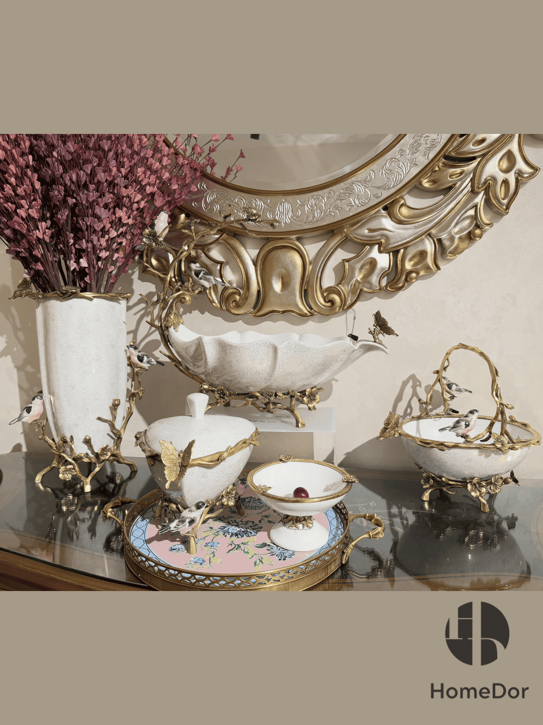 Vintage Birds Nature-Inspired Ceramic Brass Art Table Decor Set9